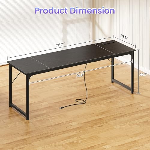 PRAISUN 80 X 24 Inch Computer Desk, Power Outlets, USB-C, Black - color: Black, size: 80inch