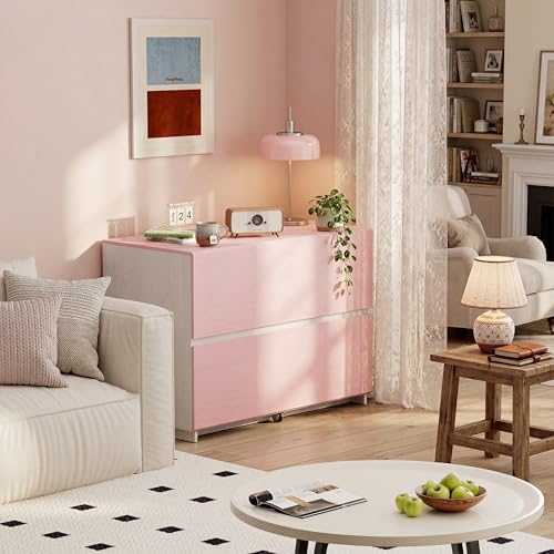ModernMate 2 Drawer Lateral File Cabinet for Home Office, 31.5W*28.7H | Wood Filing Cabinet with Ample Storage, Doubles as Printer Stand for Office & Business, Fits Letter, A4 & Legal Size, Pink - color: Pink+white