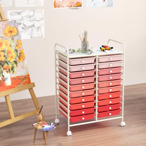 LDAILY Rolling Cart with Drawers, Classroom Storage for Teacher,Pink - color: Gradient Pink, size: 20 Drawer