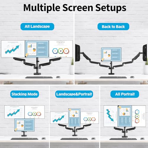 MOUNTUP Triple Monitor Mount for 17-32 inch Screens, Full Motion Triple Monitor Stand, 3 Monitors Desk Mount Holds 4.4-19.8 lbs Each, Clamp & Grommet Mounting, Black - size: Triple