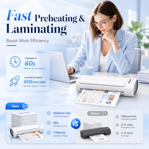 13 Inch Laminator Machine with 30 Laminating Sheets, A3 11-in-1 Hot & Cold Thermal Laminator for Teachers, 60S Fast Warm-Up, 450mm/min, Never-Jam Design Laminate for Home, Office, School -White
