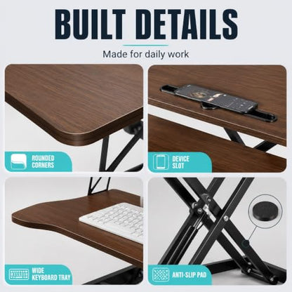 32" Height Adjustable Sit Stand Desk Converter, Dual Monitor Laptop Riser, Black (Desk Converter (Walnut)) - color: Desk Converter (Walnut)