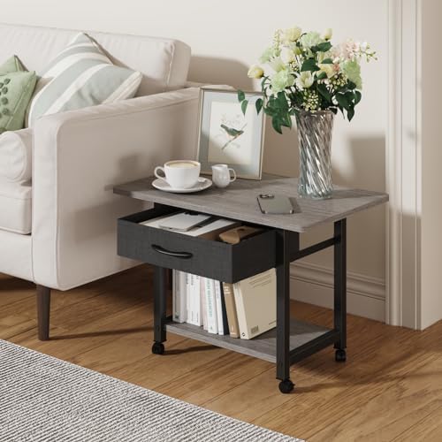 YAOHUOO 22"x15" Large Printer Stand with Drawer, 2-Tier Rolling Table Cart - color: Gray, size: 2-Tier