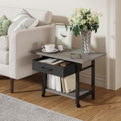 YAOHUOO 22"x15" Large Printer Stand with Drawer, 2-Tier Rolling Table Cart - color: Gray, size: 2-Tier