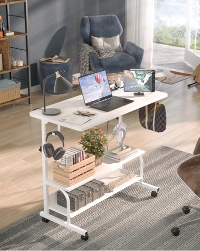 Armocity 32" Rolling Standing Desk with Charging Station for Couch Bed - color: White, size: 32''