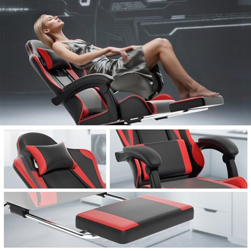 Athena Collection Ergonomic Gaming Chair for Adults, Red | Height Adjustable Office Chair Computer Desk Chair with Footrest & Headrest Lumbar Support for Office & Home, 350lbs - color: Red