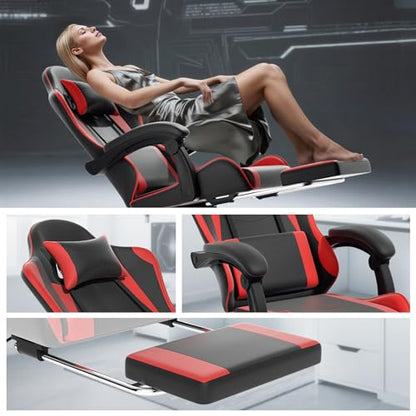 Athena Collection Ergonomic Gaming Chair for Adults, Red | Height Adjustable Office Chair Computer Desk Chair with Footrest & Headrest Lumbar Support for Office & Home, 350lbs - color: Red