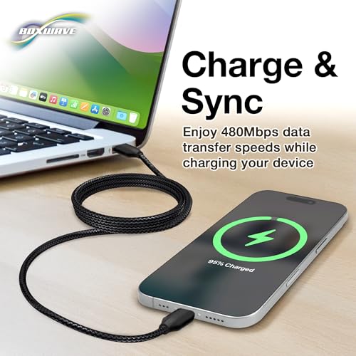 BoxWave Cable Compatible with Logitech Spotlight Presentation Remote - DirectSync PD Cable (3ft) - USB-C to USB-C (100W), Type C Braided Charge and Fast Sync - Jet Black
