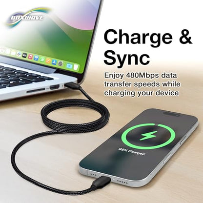 BoxWave Cable Compatible with Logitech Spotlight Presentation Remote - DirectSync PD Cable (3ft) - USB-C to USB-C (100W), Type C Braided Charge and Fast Sync - Jet Black