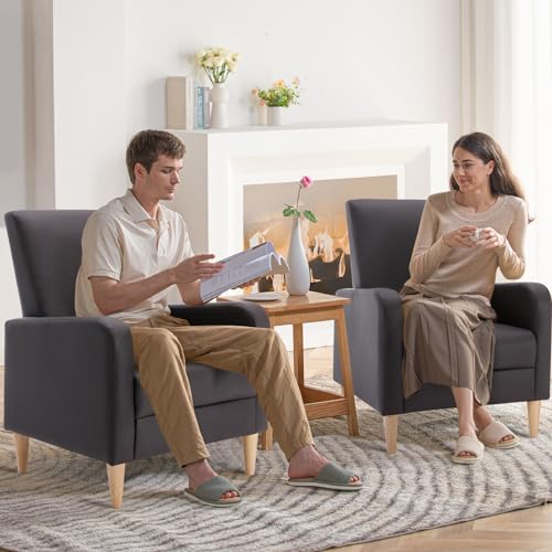 COLAMY Modern Upholstered Accent Chair Armchair with Pillow, PU Leather Reading Living Room Side Chair,Single Sofa with Wood Legs, Brown - color: Z-brown, size: Set of 1