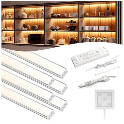 VST Touch Control 6 Pack Under Cabinet Lighting, 2700K-6500K, Silver | LED Cabinet Light Bars, Dimmable & Adjustable Color Temperature, Ultra Thin Linkable Under Counter Lights for Kitchen, Closet - color: Silver