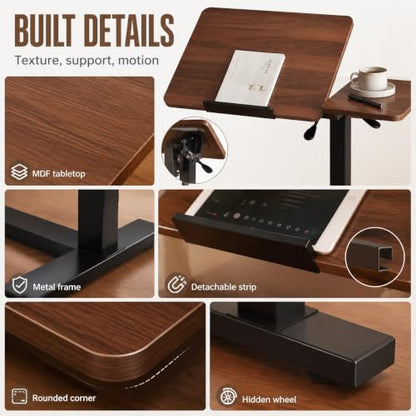 32" Height Adjustable Sit Stand Desk Converter, Dual Monitor Laptop Riser, Black (Bedside Desk/Metal Holder (Walnut)) - color: Bedside Desk / Metal Holder (Walnut)