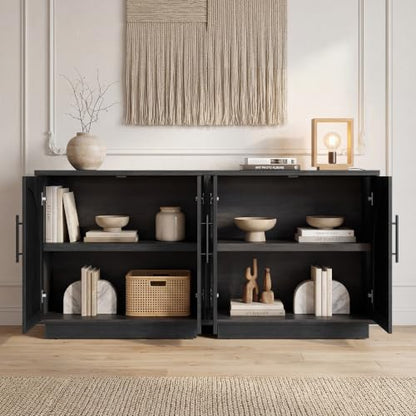 Fatmok Arched Sideboard Buffet Accent Cabinet, 31.5" Credenza with Adjustable Shelf, 4-Piece Modular Coffee Station Storage for Kitchen Living Room Bedroom, Black Grey - color: Cccc-black Grey
