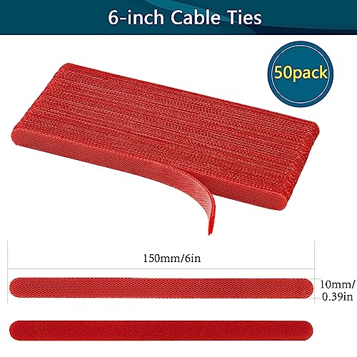 50PCS Reusable Adjustable Cable Ties, Microfiber Cloth for Computer Cable Management (Red) - color: Red
