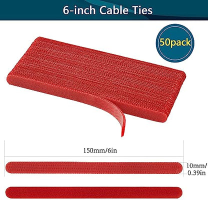 50PCS Reusable Adjustable Cable Ties, Microfiber Cloth for Computer Cable Management (Red) - color: Red