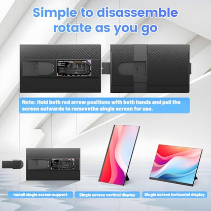 Teamgee 15.6" Laptop Screen Extender, Slim & Lightweight Portable Monitor for Laptop, Full HD IPS, 360° Rotating Stand, Detachable, USB-C Plug & Play, RGB Lighting, Thin Bezels - size: Screen 15.6