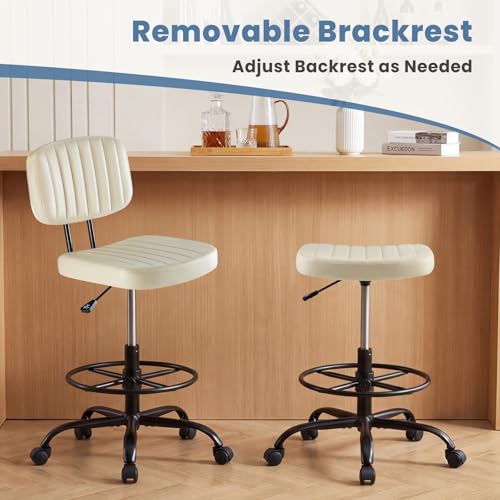 DUMOS Armless Drafting Chair, Standing Desk Chair, Rolling Stool - color: Beige