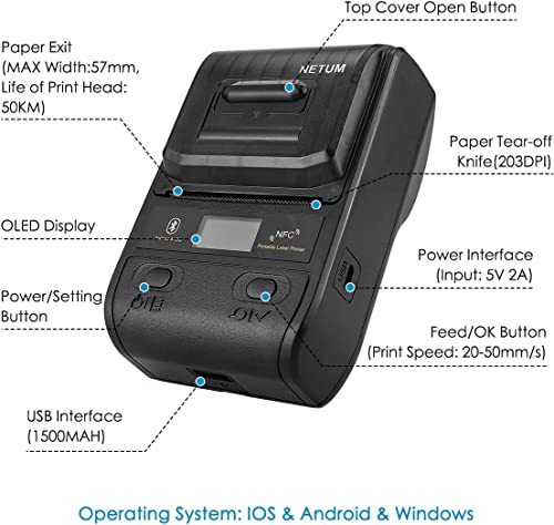 NETUM Label Maker - Bluetooth Thermal Label Printer Portable Barcode Printer Apply to Clothing, Jewelry, Retail, Mailing, Barcode, Compatible for Android & iOS System