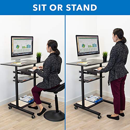 Mount-It! Mobile Standing Desk with Retractable Keyboard Platform | Height Adjustable Stand Up Computer Workstation | Locking Wheels, 99 Lbs Capacity - color: Sliding Keyboard Tray