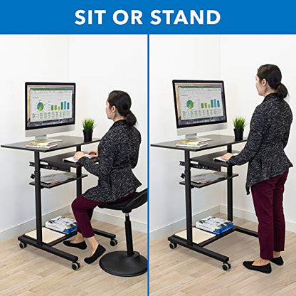 Mount-It! Mobile Standing Desk with Retractable Keyboard Platform | Height Adjustable Stand Up Computer Workstation | Locking Wheels, 99 Lbs Capacity - color: Sliding Keyboard Tray