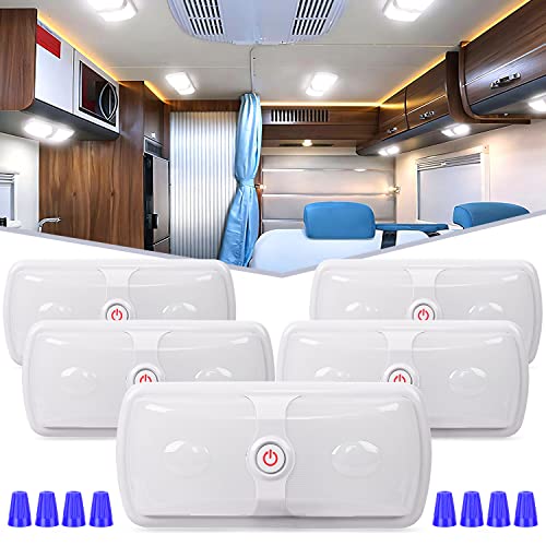 Nilight 5pcs 12V RV Interior Lights LED Ceiling Double Dome Light with ON Off Switch Lighting Natural White 4000-4500K for Car Trailer Camper Boat - color: White Interior Lights-11" 5PCS
