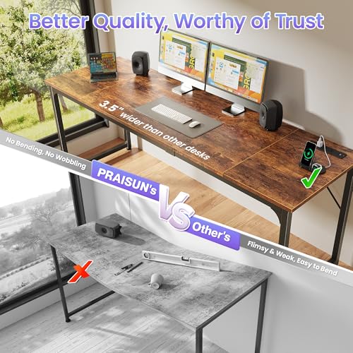 PRAISUN 80 X 24 Inch Computer Desk, Power Outlets, USB-C, Rustic Brown - color: Rustic Brown, size: 80inch