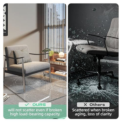 Tempered Glass Chair Mat, 55" x 48" Heavy Duty Chair Mat Round Corner with Polished Edge, Clear Office Chair Mat for Office Home Hard Floor Carpeted, Transparent, Glides Smoothly, Easy Clean - size: 55" x 48"