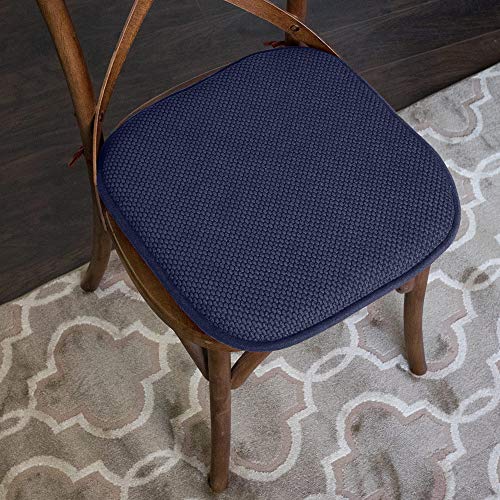 Sweet Home Collection Chair Cushion Memory Foam Pads with Ties Honeycomb Pattern Slip Non Skid Rubber Back Rounded Square 16" x 16" Seat Cover, 6 Pack, Navy 6 Pack - color: Navy, size: 6 Count (Pack of 1)