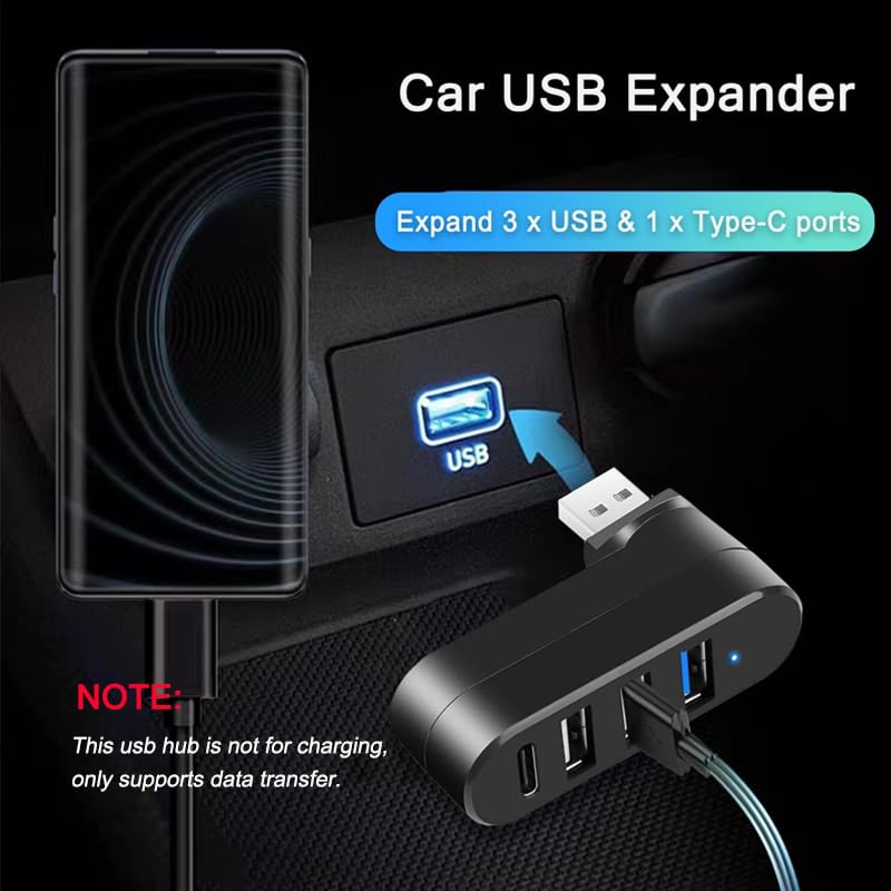 VIENON 4-Port USB 3.0 Hub [90°/180° Degree Rotatable], USB Splitter with PD-in 5W USB C Port, USB Extender for Laptop, Car, iMac, MacBook Air, MacBook Pro, and More - style: USB 3.0 Hub