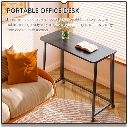4NM 31.5" Mobile Small Folding Desk, Foldable Rolling Computer Home Office Desk, Study Writing Table for Small Space Saving Bedroom, with Wheels - All Black - color: All Black, size: 31.5"W x 15.7"D