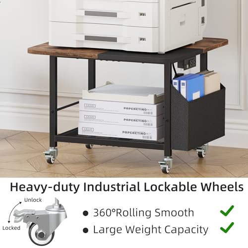 YAOHUOO 23.6" Large Printer Stand with Power Outlet,3D Printer Table - color: Rustic Brown