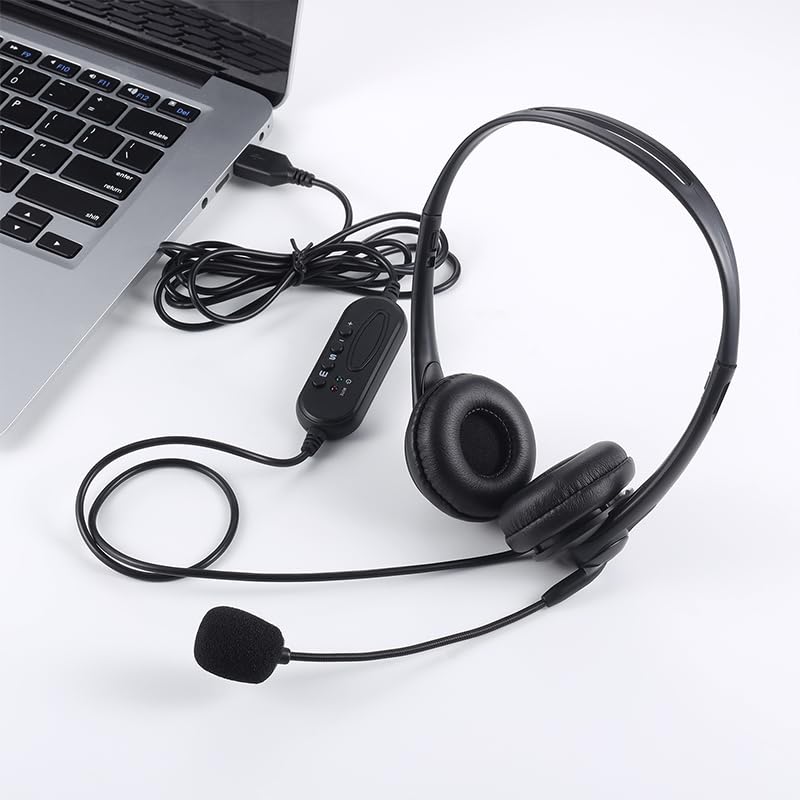 Computer USB Headset with Mic, Wired Headphones with Microphone for PC, Laptop (Black Slender) - color: black slender