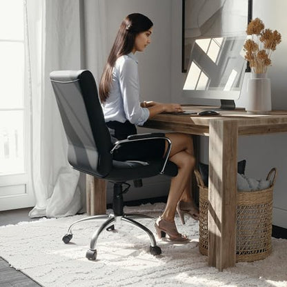Flash Furniture Mid-Back Black LeatherSoft Executive Swivel Office Chair with Chrome Base and Arms - color: Black Leathersoft/Chrome Frame