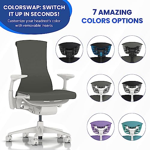 OFFICE LOGIX SHOP Embody Headrest Compatible with Herman Miller Embody Chair (Grey Rythem Fabric/White Frame) - color: Grey Rythem Fabric/White Frame
