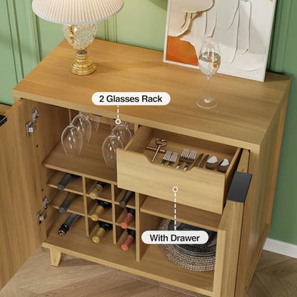 Fluted Coffee Bar Cabinet with Storage, Modern Sideboard Buffet Cabinet - color: Wood Grain, size: Coffee Bar - 15.7"D x 31.5"W x 31.5"H
