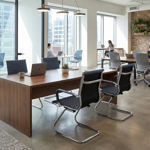 BESTANO Office Guest Chairs Reception Chairs Waiting Room Chairs Set of 2 Conference Room Chair with Mid Back, Modern PU Leather Desk Chairs, Navy - color: Navy
