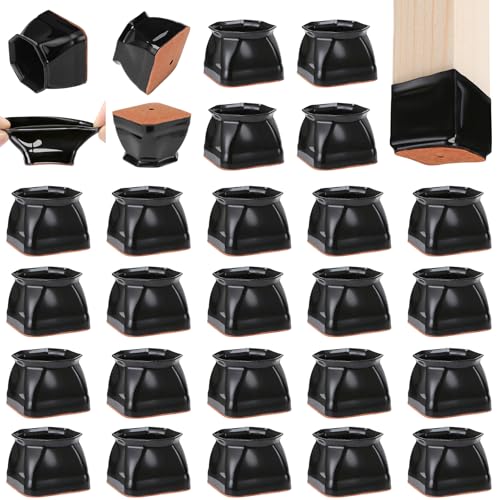 CHUNZEXI 24 Pack Square Chair Leg Floor Protectors for Hardwood Floors, Silicone Felt Covers Pads Caps, Protect Wood Furniture Feet Floors Noise Reduce and Scratch (Square X-Lager) - color: Black-24pack, size: Square XL