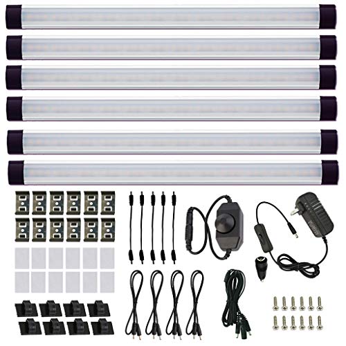 AIBOO LED Under Counter Light Rigid Bar Kit, Plug in Corded Under Cabinet Lighting with 12V LED Dimmable Switch for Counter Shelf Showcase Display Lighting (6 Panels,Warm White) - color: 2700K Warm White, size: 6-Bar-Kit
