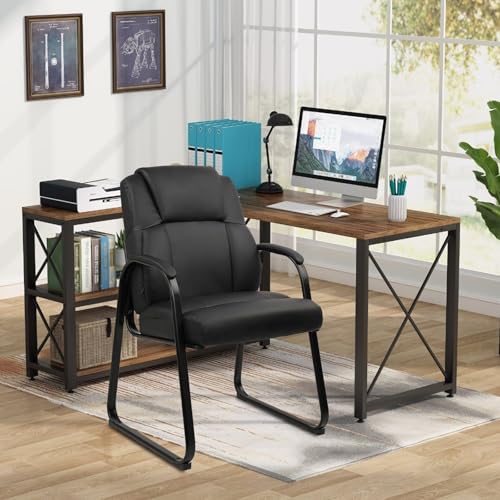 CLATINA Ergonomic Black Guest Chair with Arms Set of 8- Office Reception and Conference Seating, PU Leather Meeting Chairs with Sled Base for Waiting Rooms and Home Offices - color: Black-sled Base, size: 8PK