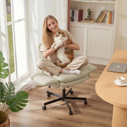 Bestier Criss Cross Chair with Flip-Up Arms, Comfy Wide Vanity Chair | Scratch-Resistant Pu Leather Computer Office Desk Chairs with Wheels 2 Side Pockets for Home Makeup Bedroom, Beige - color: Beige Pu Leather, size: Low Back