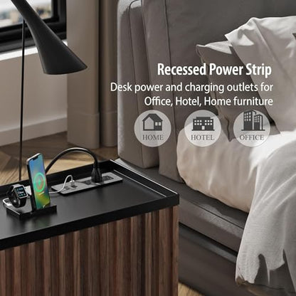 Electriduct Pack of 2 Flush Mount Power Strip Surge Protector 65W Fast Charge 2X USB-C + 2X USB-A, 3X AC Outlet Recessed Desk Power Center Laptop Charger - Black/Silver/Wood Finish - size: 2 Pack