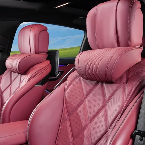Seat Headrest Car Neck Pillow for Driving Memory Foam Red 2 Packs | Soft Comfortable Leather Seat Head Rest Pillow Headrest Travel Neck Support Cushion for Most Cars SUV Home Office Chair - color: Tacora Red, size: Headrest 2 Pack