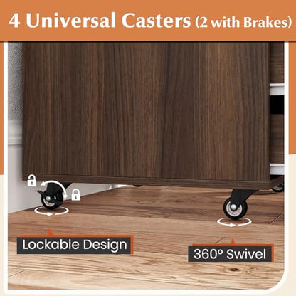 Giantex 5-Drawer Vertical File Cabinet, Mobile Office Storage Cabinet with Drawers, Large Capacity, 2 Lockable Casters and Universal Wheels, Under Desk Side Printer Stand Rolling File Cabinet (Walnut) - color: Walnut