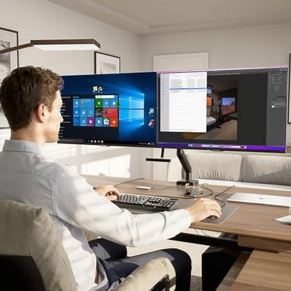 Mount-It! Dual Monitor Mount with Crossbar, Gas Spring Desk Mount for 2 Monitors 17–32", Holds 19.8 lbs Each, Full Motion Tilt Swivel Rotate, VESA 75x75 100x100, USB 3.0 & USB-C, Clamp or Grommet
