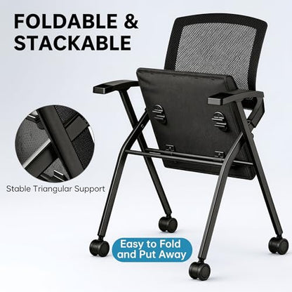 [20 Pack] Folding Office Chair on Wheels, Heavy Duty Conference Chair