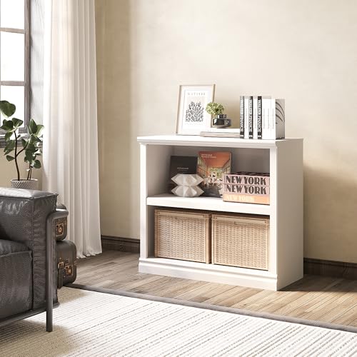 Bevfint 30 Inch White Bookcase, 2-Tier Open Storage Bookshelf | Display Shelves Floor Standing Organizer, Book Case for Living Room Hallway Kitchen Home Office Bedroom - color: White Wood-like Surface, size: 2-Tier Open Bookcase