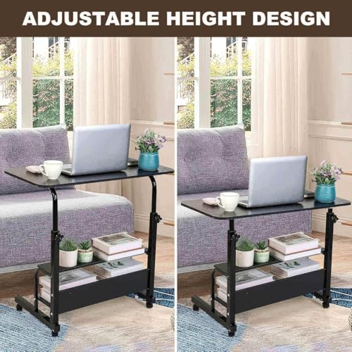 Adjustable Height Mobile Computer Desk with Wheels Black 31.5x15.7 Inch - color: Black