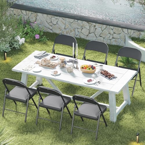 Fenbeli 4 Pack Padded Folding Chairs with Cushion, Black Fabric Foldable Chairs for Family Dining, Card & Game Nights, 330-Pound Heavy-Duty Steel Frame, Auto-Lock Hinge, Breathable Cushion, Folds Flat - color: Black, Fabric, size: Set of 4