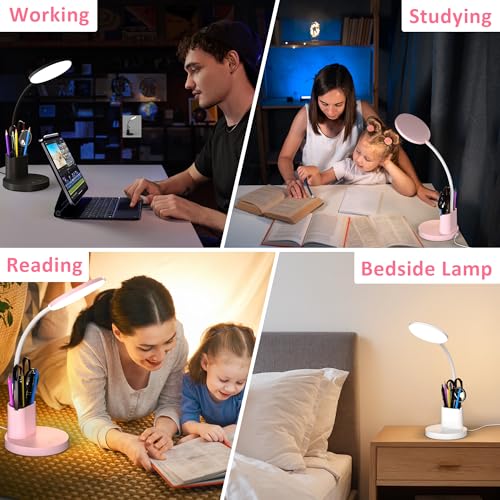 LED Desk Lamp for College Dorm with Pen Phone Holder, Pink - color: Pink