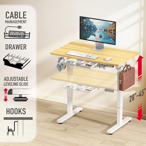 SHW 40-Inch Electric Height Adjustable Standing Desk w/Drawer, Oak - color: Oak, size: 40-Inch